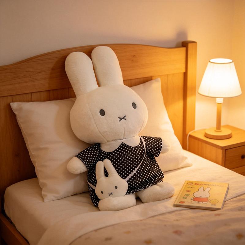 Miffy Rabbit plush toy, soft and cute bunny child companion doll wearing skirt bag