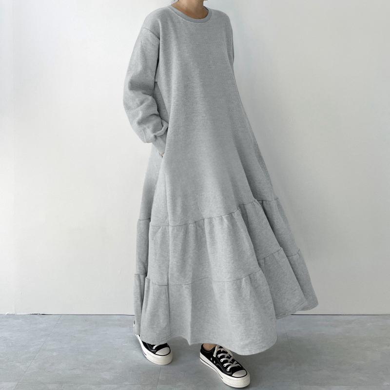 ZANZEA Kvinner Casual Rund Hals Løs Langermet Høst Vinter Lang Kjole