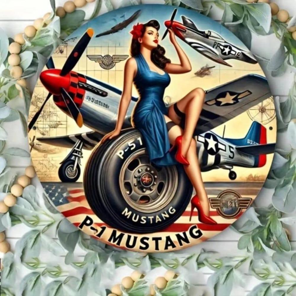 Vintage Airplane Metal Tin Sign P51 Mustang Wall Decor for Man Cave Garage