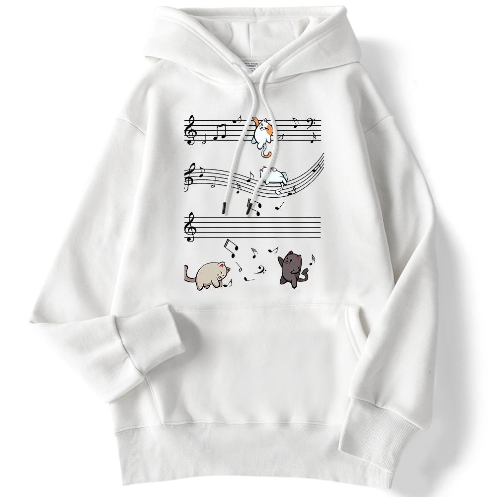 Women's Hoodie Musical Cats Music Note Printed Sweatshirt Long-sleeved Strecth Comfortable Hooded Women's Pullover