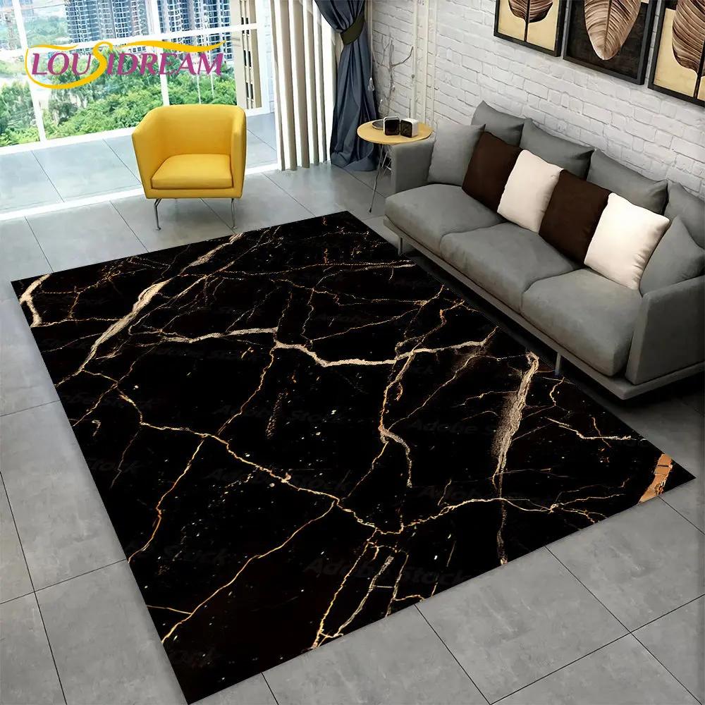 Nordic Blue Golden Colour Marble Geometric Area Rug,Carpet Rug for Living Room Bedroom Sofa Doormat Decor,Kid Non-slip Floor Mat