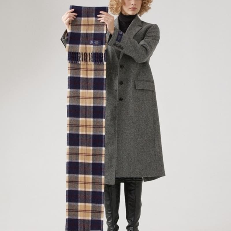 ABRAHAM MOON Merino Wool Muffler 25cm - Semi-Green Navy