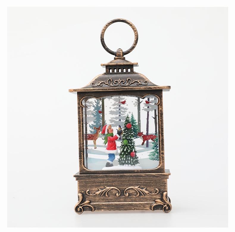 Christmas Gift Square Flat Lantern with Santa Claus and Tree Decoration