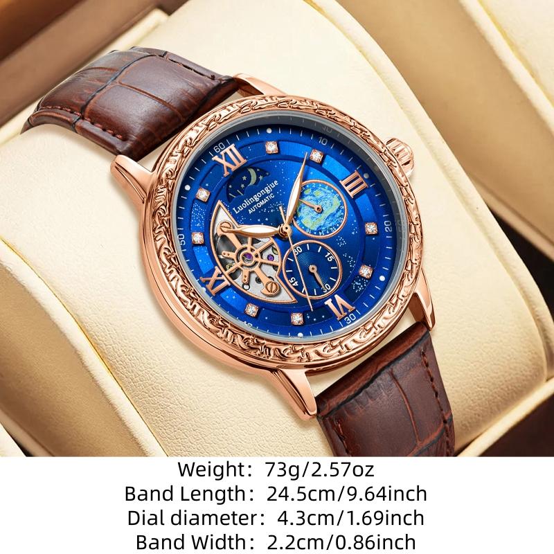 Montre Mécanique Automatique de Luxe pour Homme d'Affaires, avec un Design Squelette, Cadran Sculpté Rétro Élégant comme Cadeau Montres-Bracelets