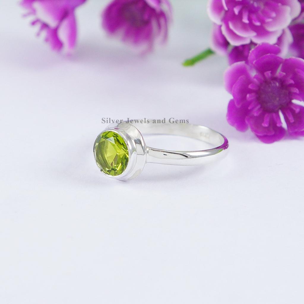 Natural Peridot Ring, Handmade Ring, 925 Sterling Silver Ring, Dainty Ring, Round Peridot Silver Ring, August Birthstone Ring, Promise Ring