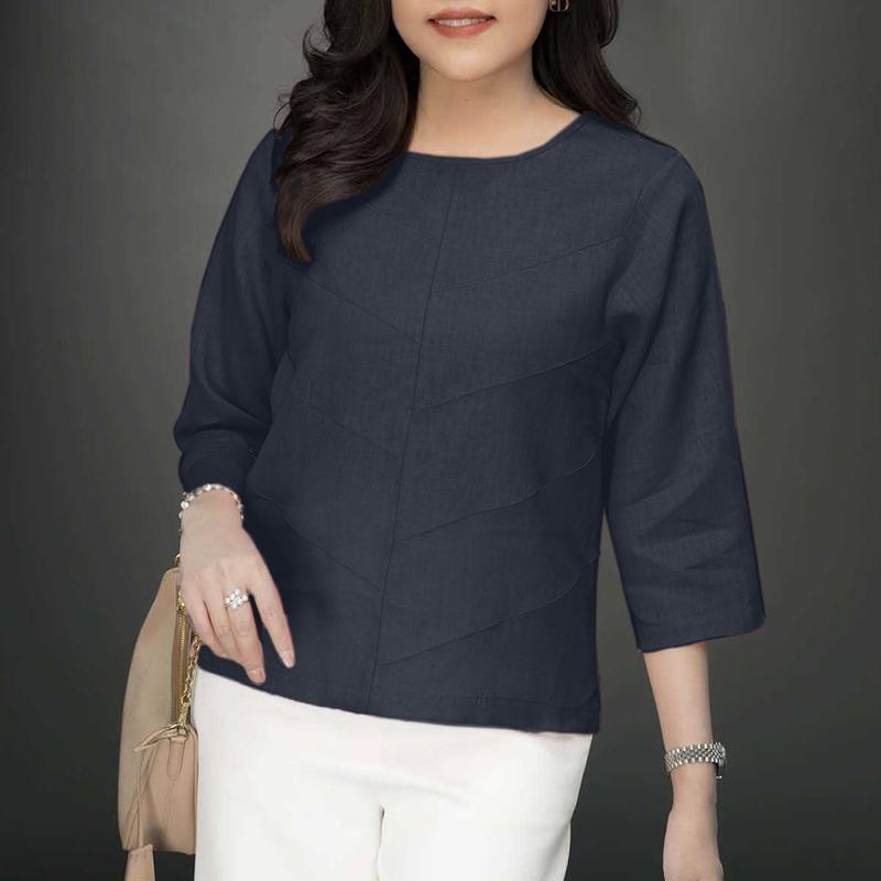 ZANZEA Lässige Bluse mit Rundhalsausschnitt und 3/4-Ärmeln für Damen