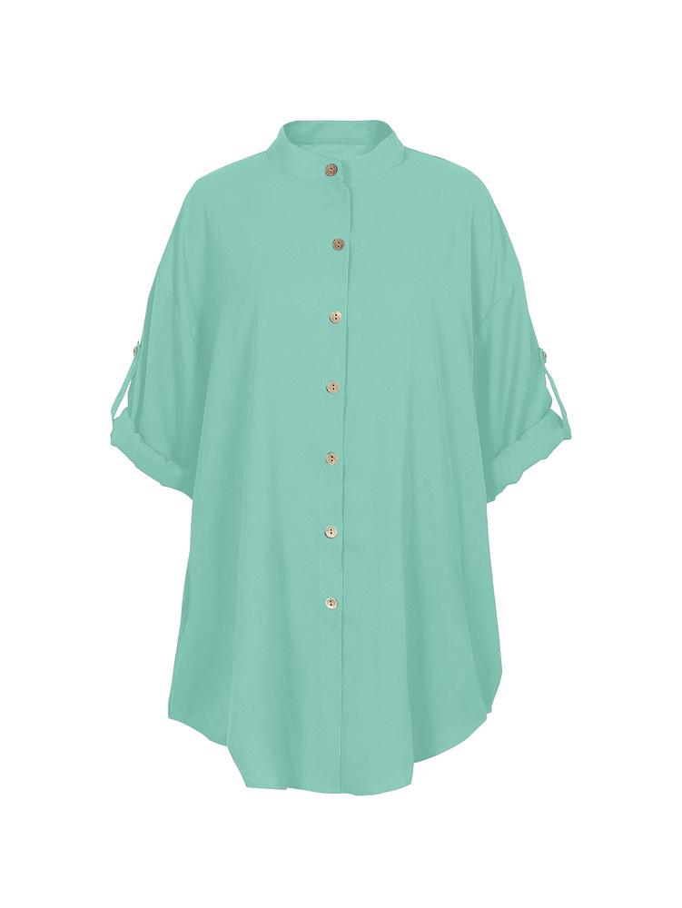 Cotton & Linen Row Button Plus Size Women's Mid-Length Short-Sleeve Loose Shirt