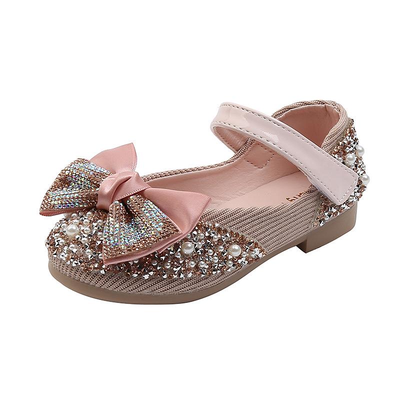 2025 Girls' Spring & Autumn Casual Diamond Bow Dance Shoes for Children