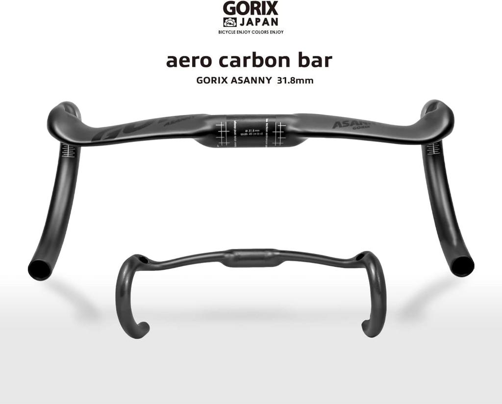GORIX Carbon Aero Drop Handlebars (ASANNY) Carbon Fiber Road Bike 31.8mm Lightweight Matte Handlebars (380mm)