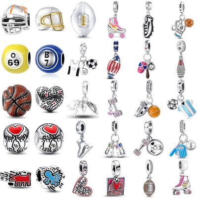 Copper Sports Series Basketball Rugby Roller Skates Charms Diy Dangle Beads Fit Bracelet Necklace Jewelry