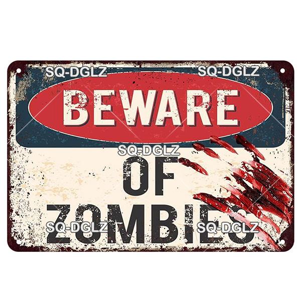 Zombie Dog Metal Sign Vintage Warning Plaque Wall Decor Man Cave Gift