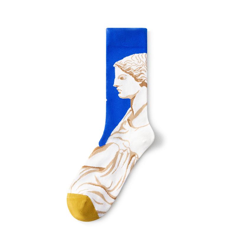 French Retro Abstract Oil Painting Mid-Calf Socks - Trendy Autumn/Winter High-Top Creative Combed Cotton for Women