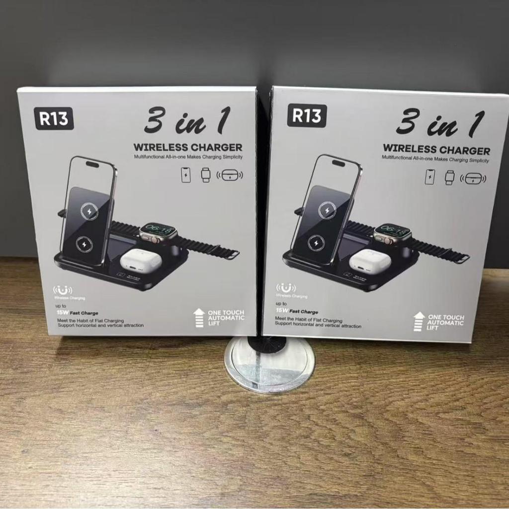 R13 Foldable 3-in-1 Wireless Charger for iPhone, Earbuds, Watch - Fast Charging