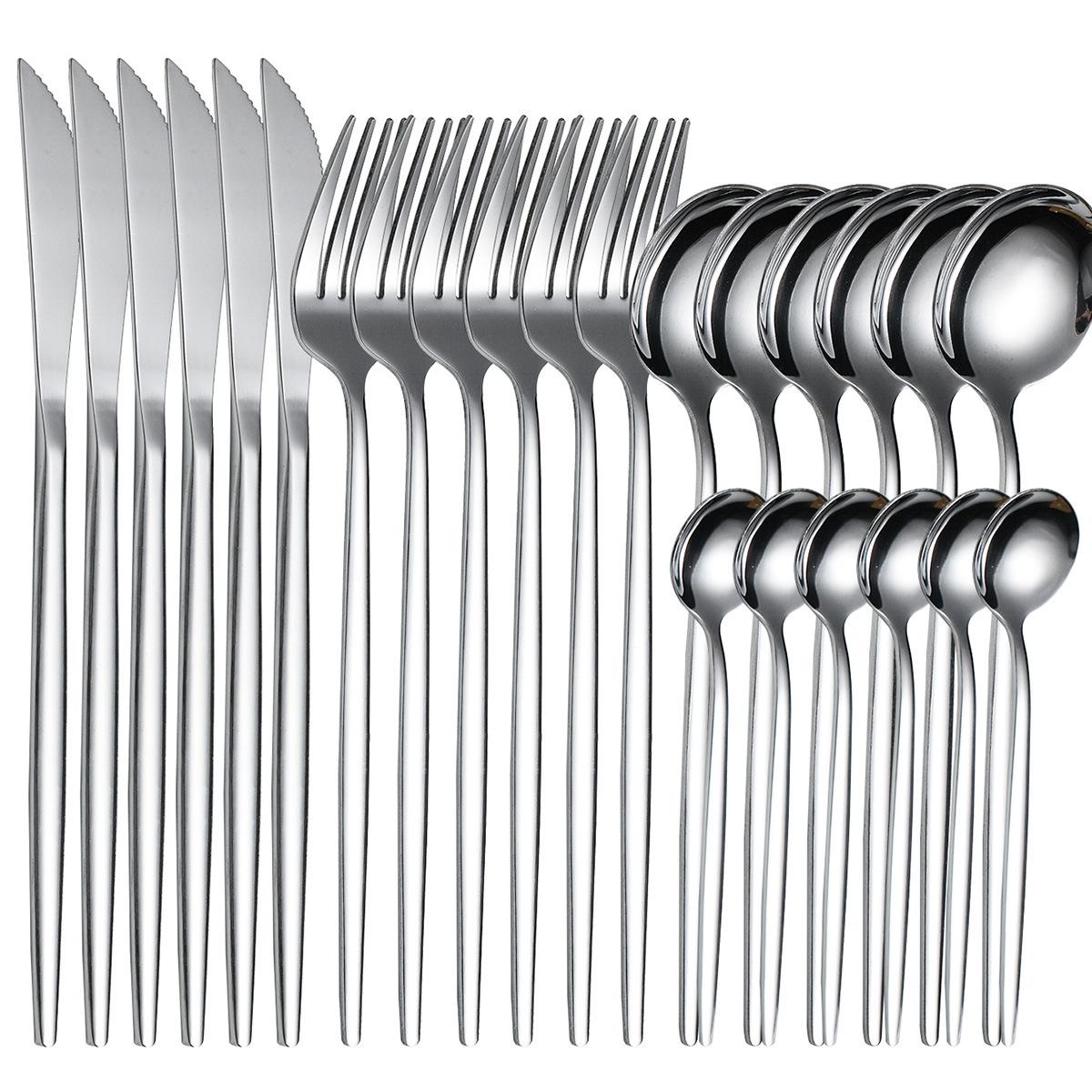 

24-Piece Stainless Steel Cutlery Set: Knife, Fork, and Spoon for Steak and Western Cuisine