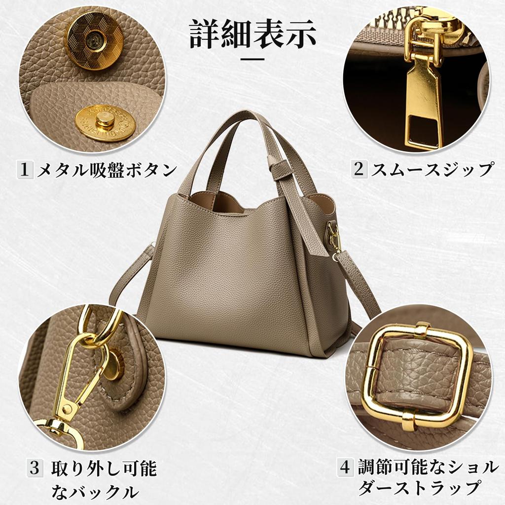 HUHUKEEP Women's 2-Way Handbag, Premium Genuine Leather, Large Capacity, Stylish Design, Casual, Simple, Popular, ShoulderHandbag, Khaki