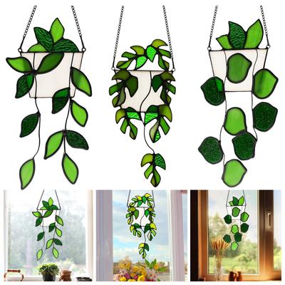 Artisanal Plants Stained Glass Window Hanging Pendant Suncatcher For Window Exquisite Decorations Gifts Crystal Garland Beads