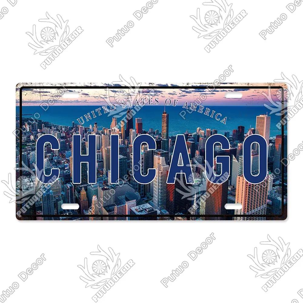 Famous City License Plate Metal Sign Vintage Decor for Home Bedroom Man Cave Wall