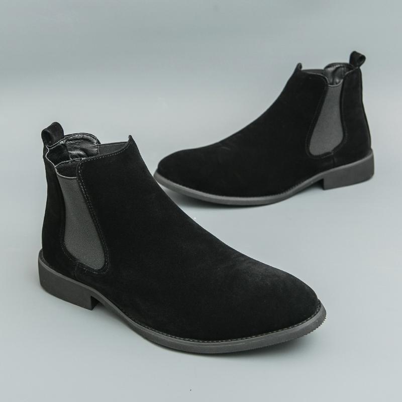 Men's Pointed Suede Leather Casual Chelsea Ankle Boot Luxury Designer Winter Trend Black Blue High Tops Shoes Zapatos Hombre
