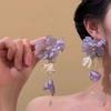 Silver needle fabric rice bead chiffon flower beaded fringed earrings super fairy sweet temperament stud earrings niche design earrings