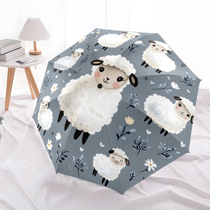 1 PC Automatic Folding Umbrella - Cute Sheep Pattern, Portable & Foldable Design with 8 Ribs, Christmas Birthday Gifts