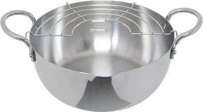 Urushiyama Metallindustrie Tempura-Topf mit Sieb, 20 cm. Edelstahl speichert Wärme für knuspriges Frittiergut. Gas- und induktionskompatibel. Hergestellt in J