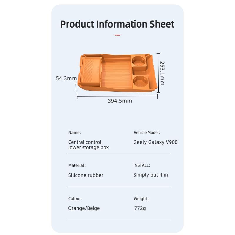 For Geely Galaxy V900 2025 2026 Central Control Storage Box, Double Layer Waterproof Anti-Slip Car Organizer with Privacy Cover