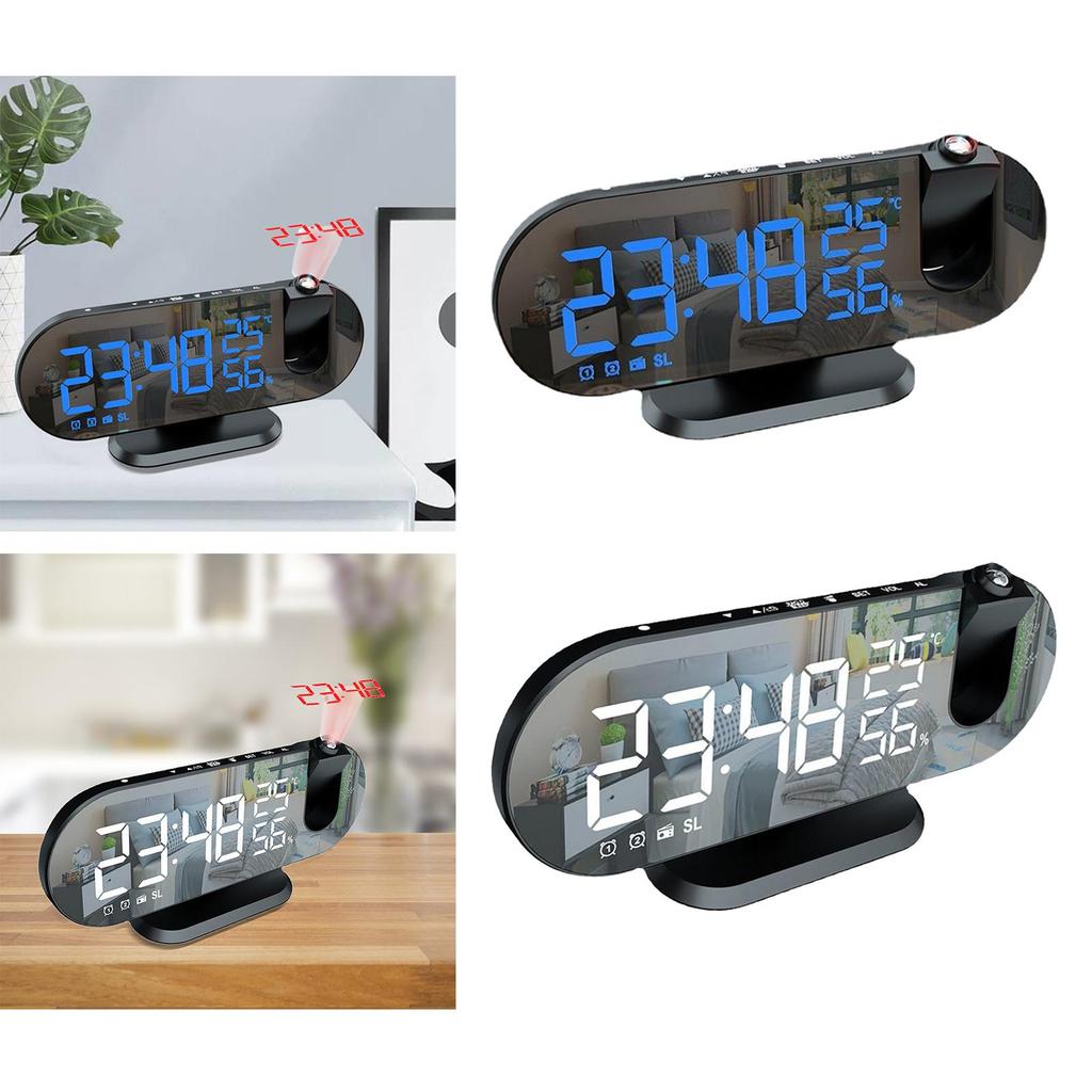 Electronic Digital LED Mirror Alarm Clock Projector USB Rechargeable Temperature