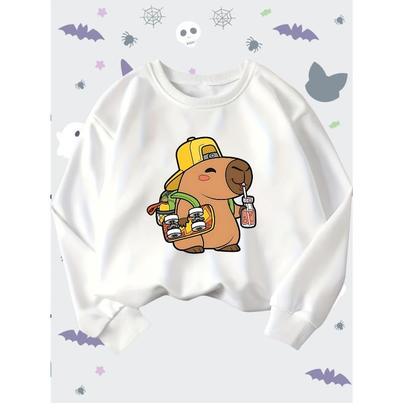 Unisex Long Sleeve Crewneck Pullover Sweatshirt with Playful Cartoon Animal Print Featuring Various Animals. Perfect for Daily Casual Wear, Home