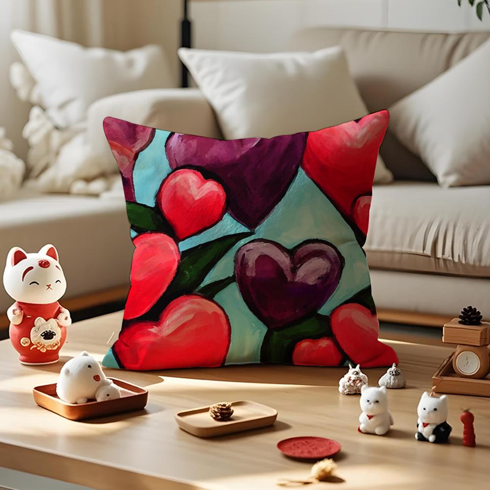 Valentine Red Heart Pillow Case Antidustmite Pillowcase Invisible Zipper Silky Short Plush Sofa Cushion Cover