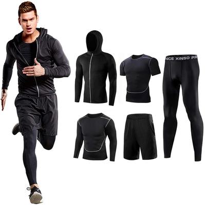 Conjunto de compressão, roupa de treino masculina, conjunto de 5 peças, roupa esportiva respirável e resistente a odores, roupa de corrida, parka, camisa de manga comprida