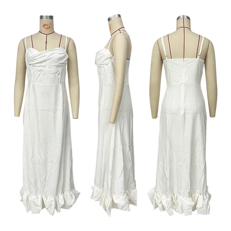 Womens Solid Color Sleeveless Wrap Dress High Waist Fit Elegant Party Gown With Ruched Detail