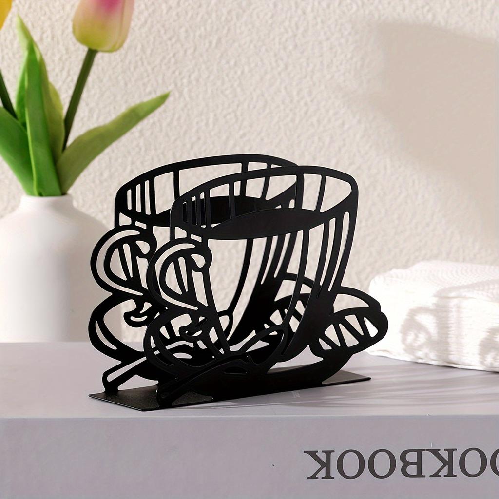 1pcs, Coffee Cup Design Iron Napkin Holder - Vertical Metal Dining Table Paper Towel Clip for Home, Hotel, or Cafe Décor
