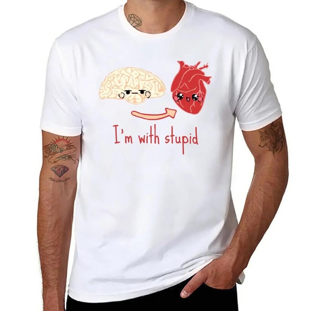 I'm with stupid - brain heart T-Shirt summer top hippie clothes t shirts men
