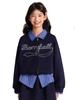 Barry Banny Long Sleeve Navy Zipper Stylish Faux Layered Check Size 130 Girls' Sweatshirt, Blue, Closure, Pattern, Collar, Warm, Kids' Fall/Winter