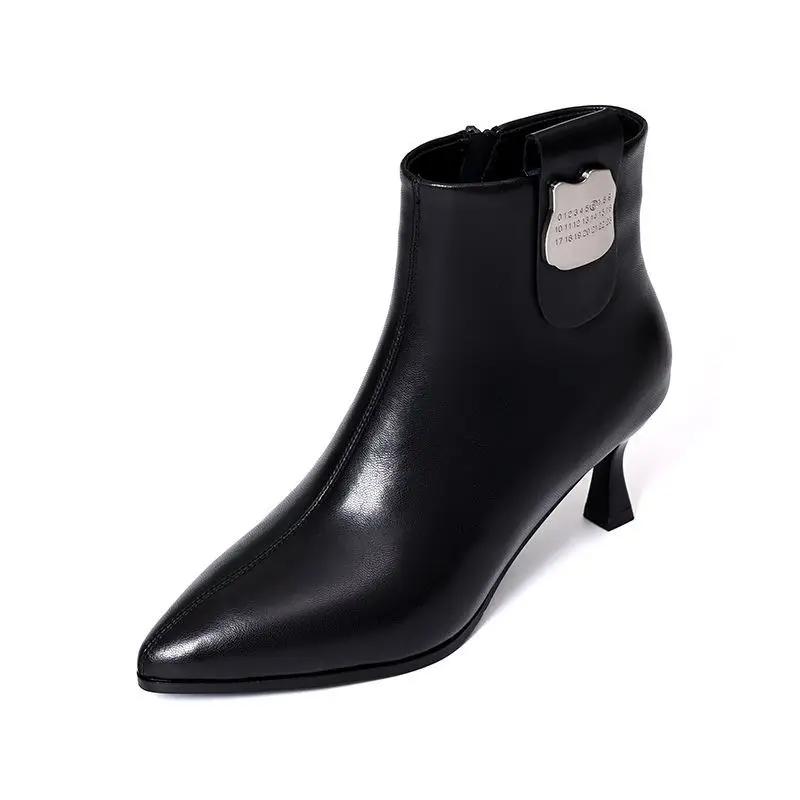 Fashion Woman Short Shoes Stiletto Heel Office Booties Plain Zip Boot Autumn Sale New Rock Hot High Quality Pu Y2k Ankle Boots for Women