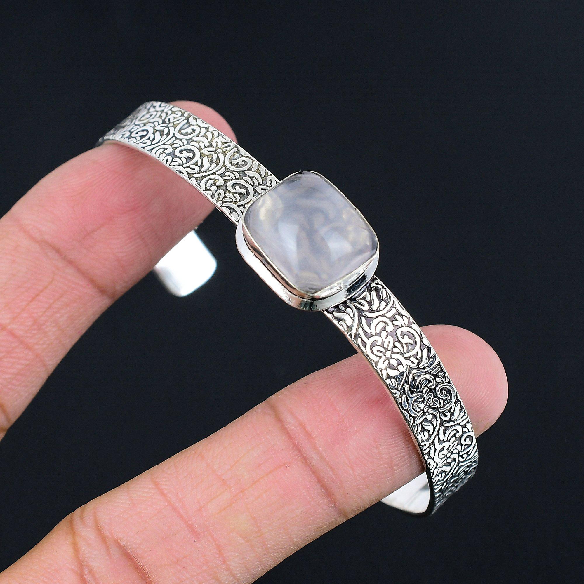 

Sisters Day Deal Radiant Rose Quartz Stone 925 Silver Birthday Bangle Bracelet Adjustable