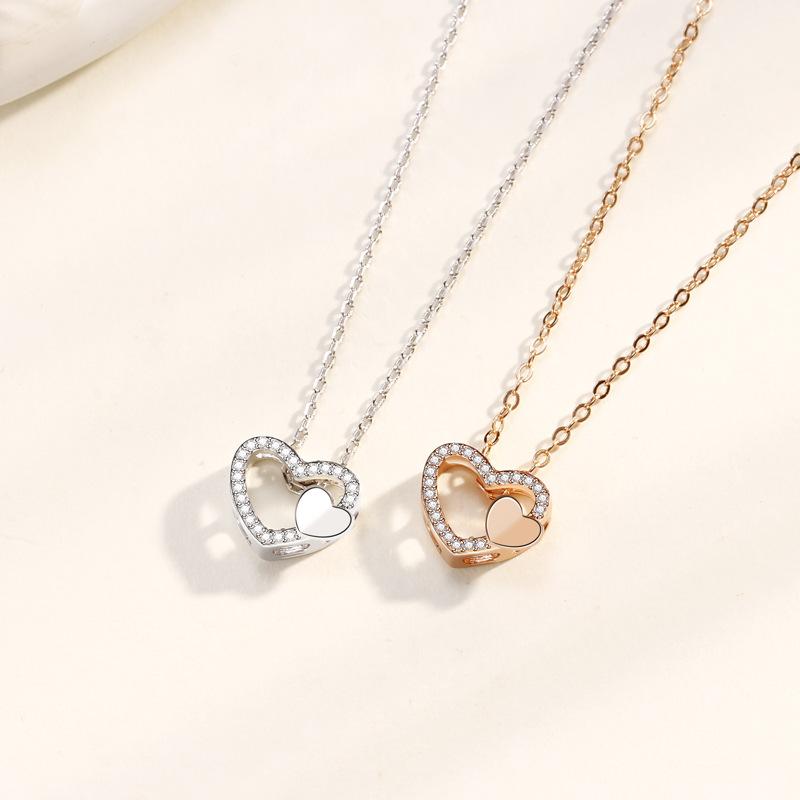 Heart-To-Heart Necklace Female Korean Version Niche Light Luxury Love Diamond-Encrusted Heart Pendant Collarbone Chain Quality
