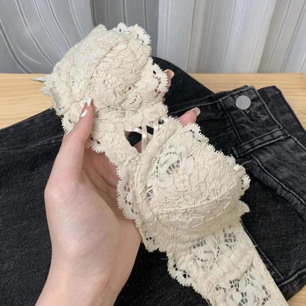 New popular French tube top strapless underwear women's suit thin big breasts show small lace gathering sexy bra cover