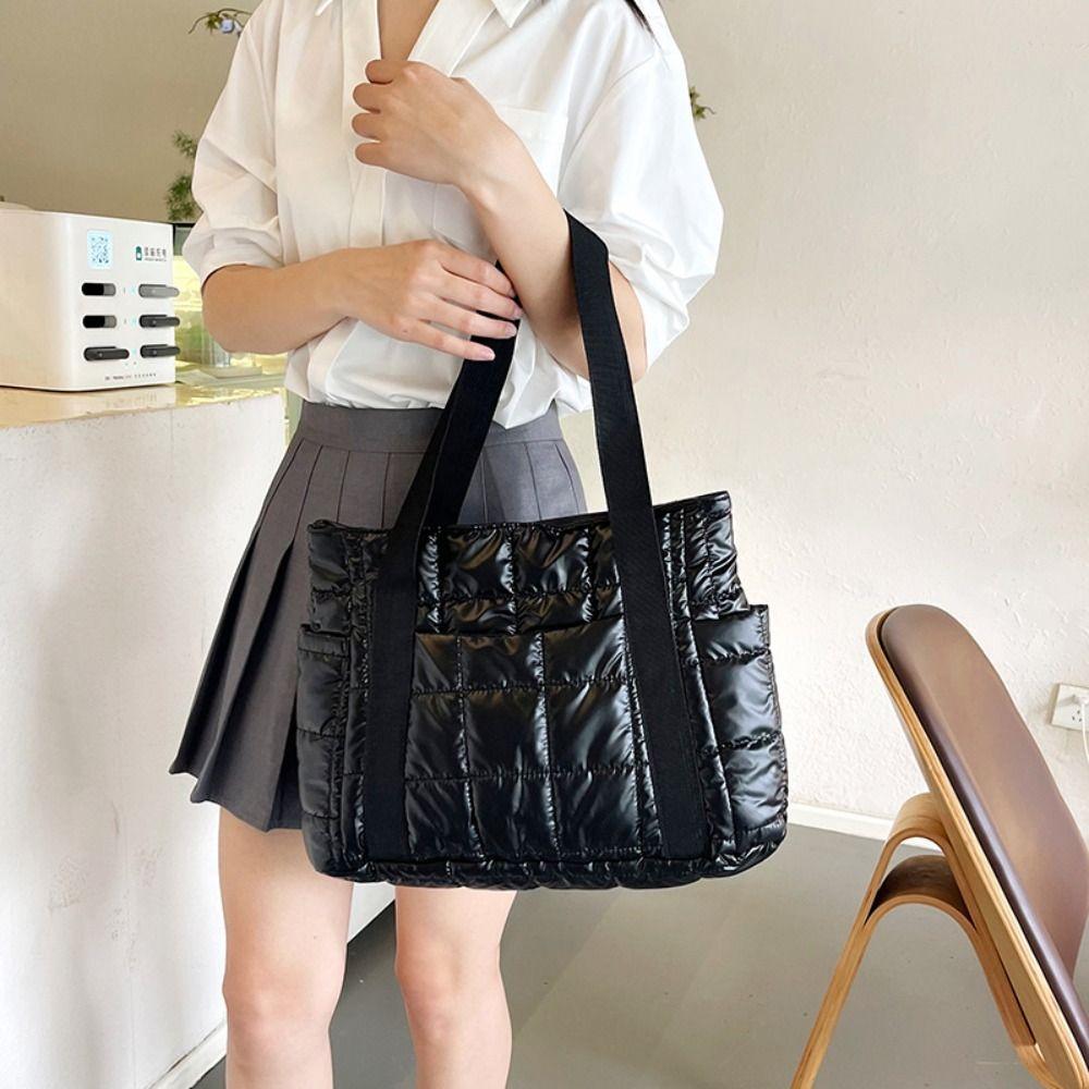 Korean Style Down Cotton Shoulder Bag Large Capacity Nylon Handbag Cotton-padded Tote Bag  Lady