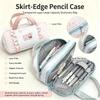 Ins Style Cute Lace Wave Point Handheld Pen Case Big Capacity Student Stationery Storage Bag Pen Bag Makeup Bag Gift