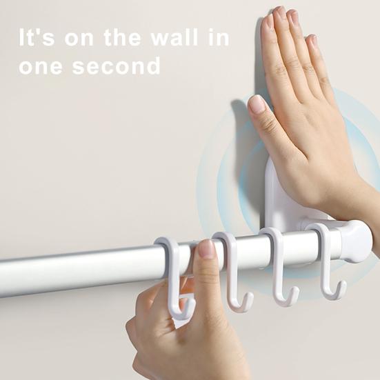 Bathroom Towel Holder with Hooks Strong Load-bearing Simple Installation Suction Cup Towel Bar Hanger Wall Hook