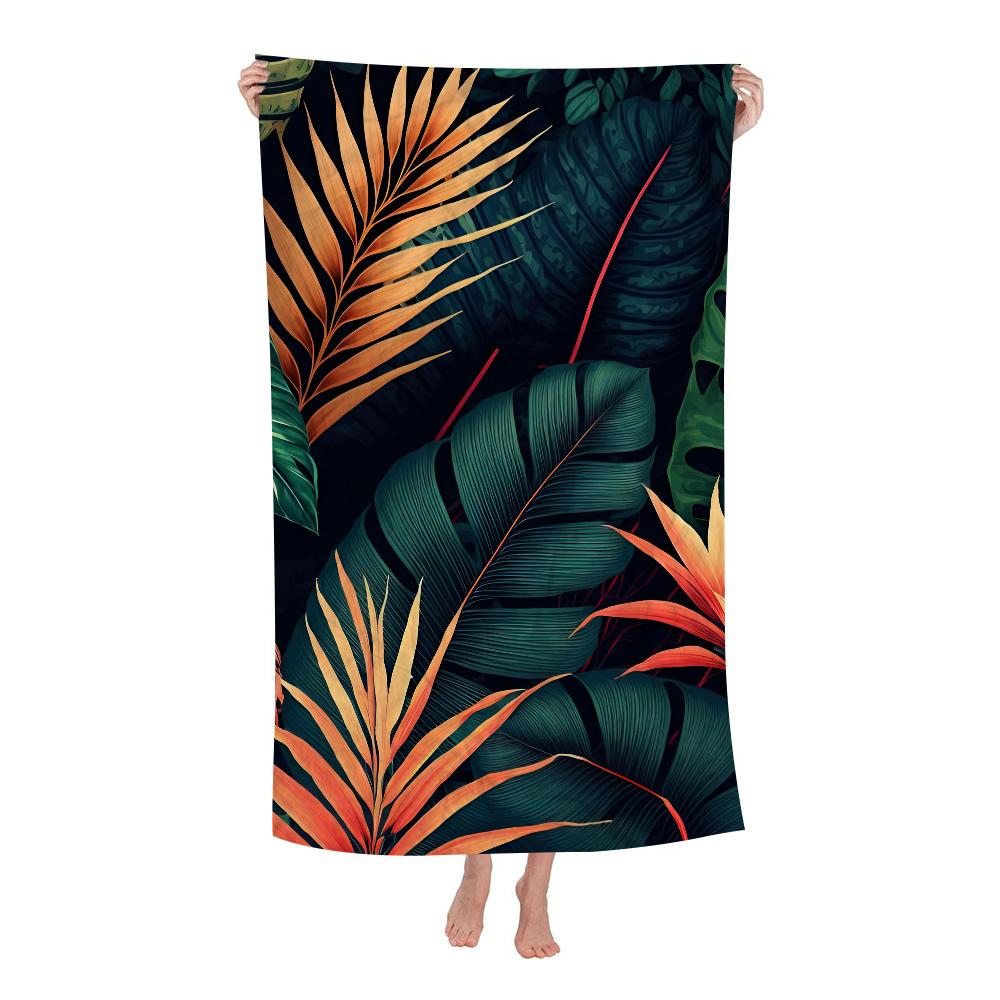 Palm Tree Leaves Microfiber Printed Beach Towel Mountain Climbing Yoga Beach Swimming Running Absorbent Soft Towel W40*H60(CM)