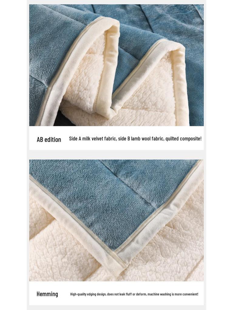 Thick Three-Layer Quilted Milk Velvet Lambswool Flannel Blanket for Autumn and Winter Warmth