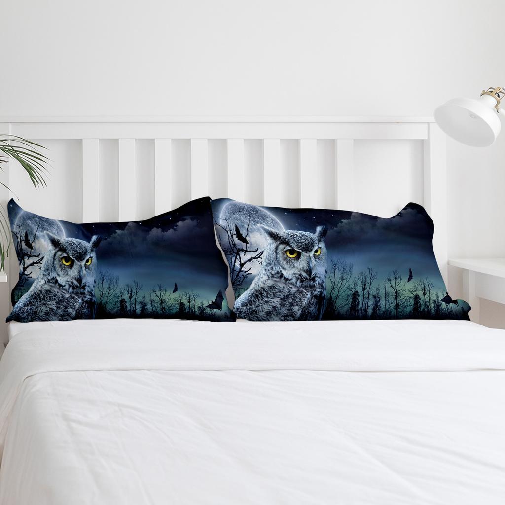 Set Biancheria da Letto Gufo Notturno Pipistrello Foresta Spettrale 3pz Copripiumino Federa Bambini Adulti Coperta Piumino Set Letto Matrimoniale Tessile per la Casa