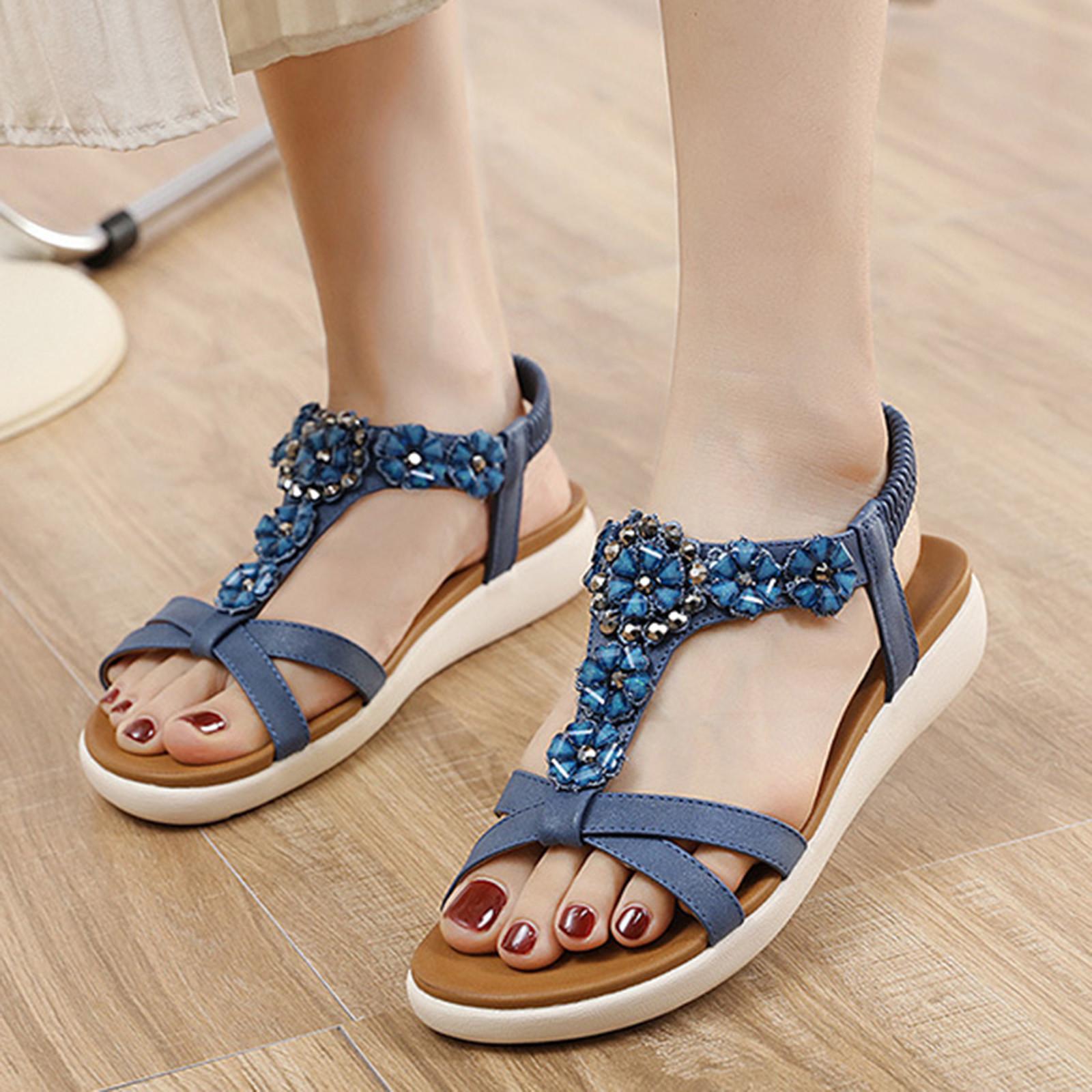 

Женские шлепанцы на высоком каблуке Женские сандалии Мода Новый узор Стиль Украшение стразами Повседневный Богемный 39