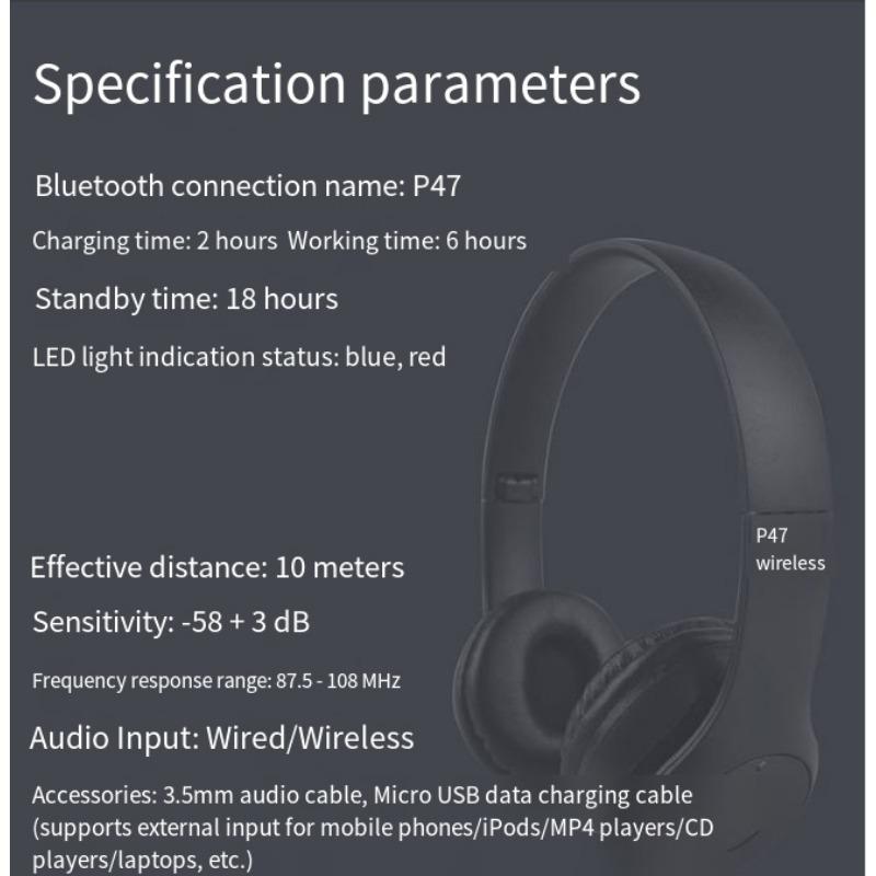 1SET Stereo P Series Sports Headset 5.0 Bluetooth Headset P47 Wireless Game Headset