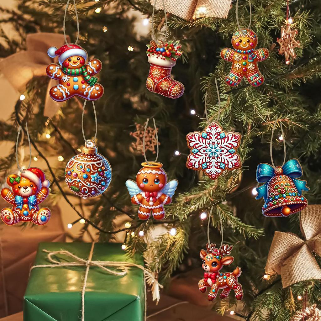 12Pcs Christmas Wooden Pendants Gingerbread Man Xmas Tree Hanging Ornaments Home Party Christmas Decor Navidad New Year Gifts