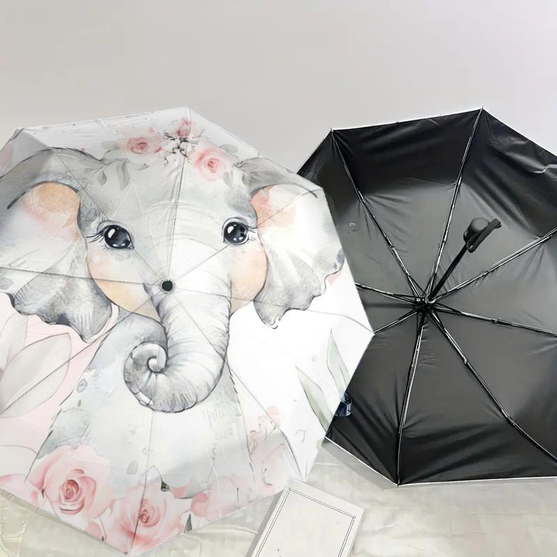 1 Stück Baby Elefant Florale Illustration Regenschirm mit Kunststoffgriff, Geeignet für Alle Jahreszeiten Zuhause Reise Outdoor RegenschirmDD374