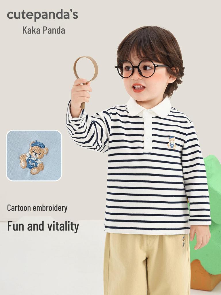 Kaka Panda Kids' Long Sleeve Polo Neck T-Shirt - Boys’/Girls’ Spring/Autumn Base Layer