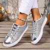 Fashion Luxury Sequin Fabric Lace Up Skateboard Shoes Women 2025 Autumn Fashion Glitter Round Toe Sneakers Non Slip Flat Heel Shoes